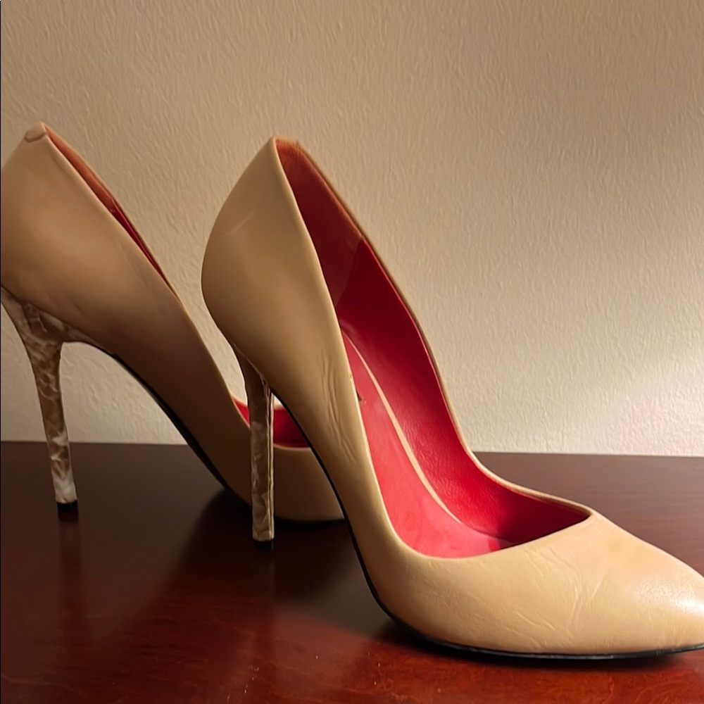Charles Jourdan Cream and Red Stiletto Heels